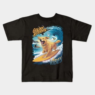 Golden Retriever Surfing Conqueror Kids T-Shirt